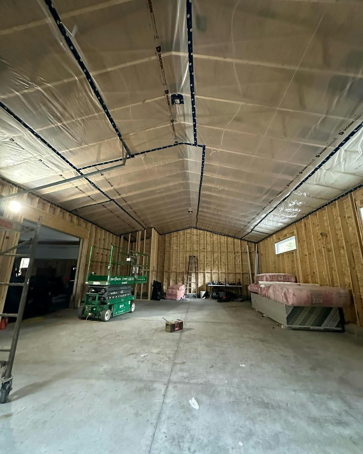 Nice Friday afternoon job! Attic vented and ceiling vapour barrier!  Customer will strap the ceiling this weekend, we will return Tuesday to blow R60 to the attic area and install batt and poly to the walls. That’s a wrap on this week! Have a great weekend!